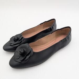 Linea Paolo Floral Ballet Flats Slip-On Women's Leather Black Size US7.5M EU38